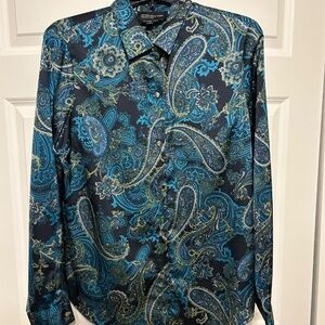 Jones New York Collection Stretch Paisley Print Blouse, Size 10 Excellent
